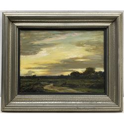 Arthur A Friedenson (Staithes Group 1872-1955): 'On Stoborough Common - Evening', oil on panel signed, titled verso 26cm x 35cm