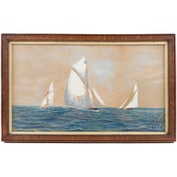American School (19th century): Racing Yachts, watercolour and gouache indistinctly signed and dated San Francisco 18th August 1896, 22cm x 38cm
English School (19th century): 'Mr Green's Ship 'Agamemnon' with Troops for India 1857, watercolour unsigned 16cm x 24cm (2)