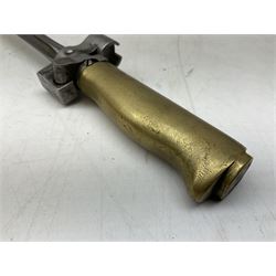 French Lebel Model 1886/93/16 bayonet with 52cm steel cruciform blade and brass hilt No.R22136; in steel tapering round scabbard numbered A62918 L65.5cm overall