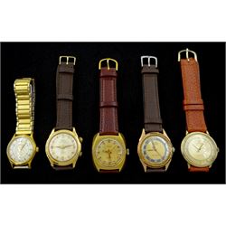 Four gentleman's manual wind wristwatches including Felea Rist-Mate 21 jewel, Rotary, Cyma and Fulton and a Perona 258 jewel automatic wristwatch (5)