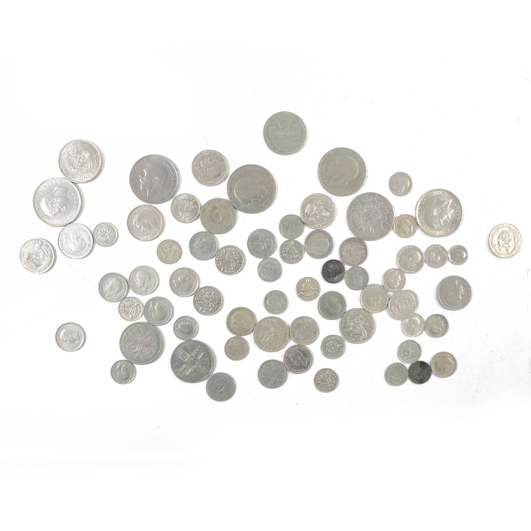 Approximately 61 grams of Great British pre-1920 and approximately 216 grams of Great British pre-1947 silver coins, including King Edward VII 1902 maundy twopence and King George VI 1939 maundy fourpence