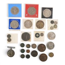 Coins and medals, including Queen Victoria 1893 silver crown, five silver threepences, two...