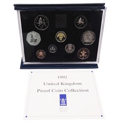 The Royal Mint United Kingdom 1992 proof coin collection, including dual dated 1992/1993 EEC fifty pence coin, cased with certificate