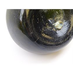 18th century green glass bottle, of onion form, H15cm, together with an 18th century green glass wine bottle, with seal depicting a boar beneath a crown, probably the Edgcumbe Crest, H27cm