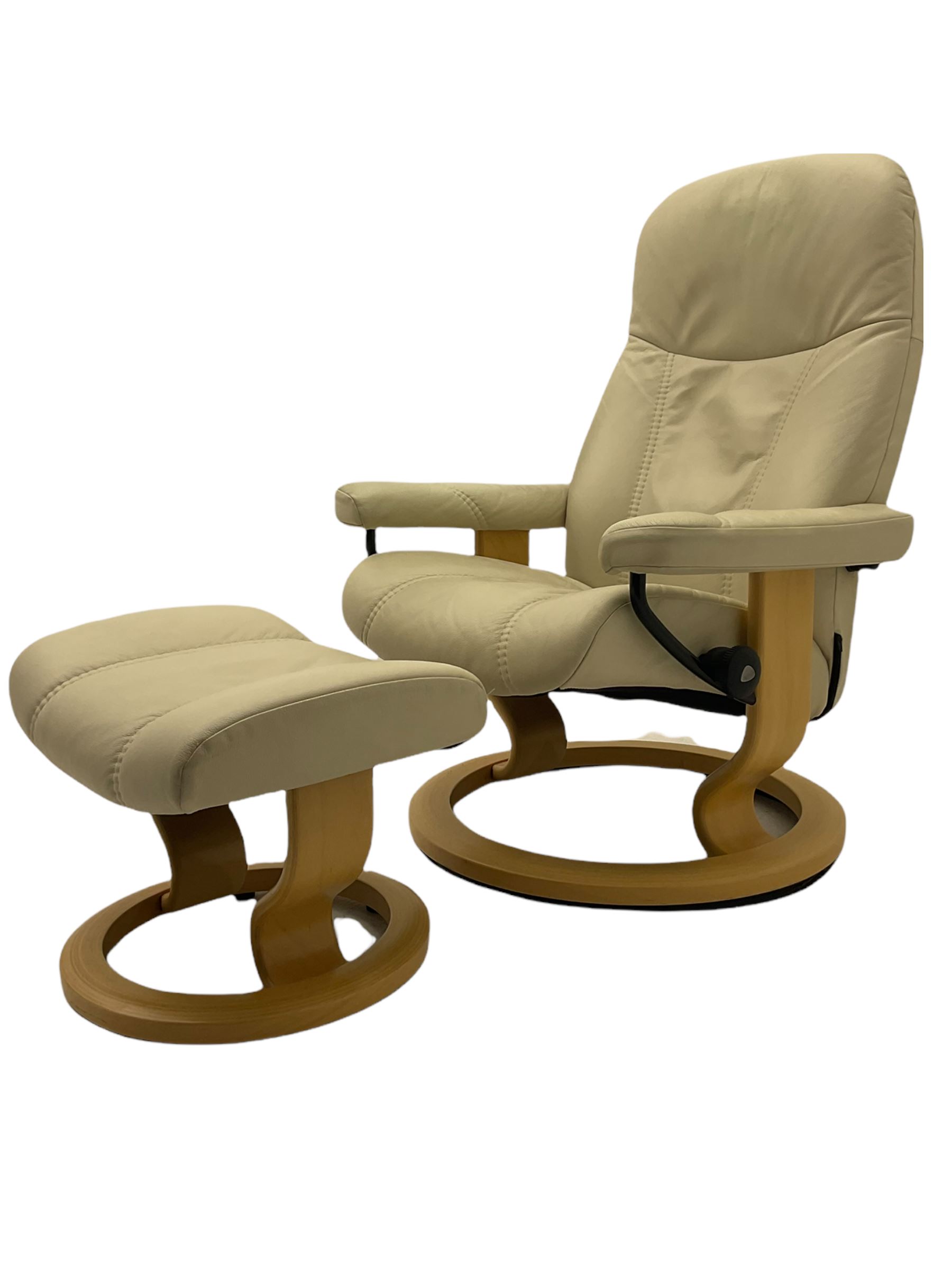 Ekornes - Stressless armchair upholstered in cream leather with matching footstool 