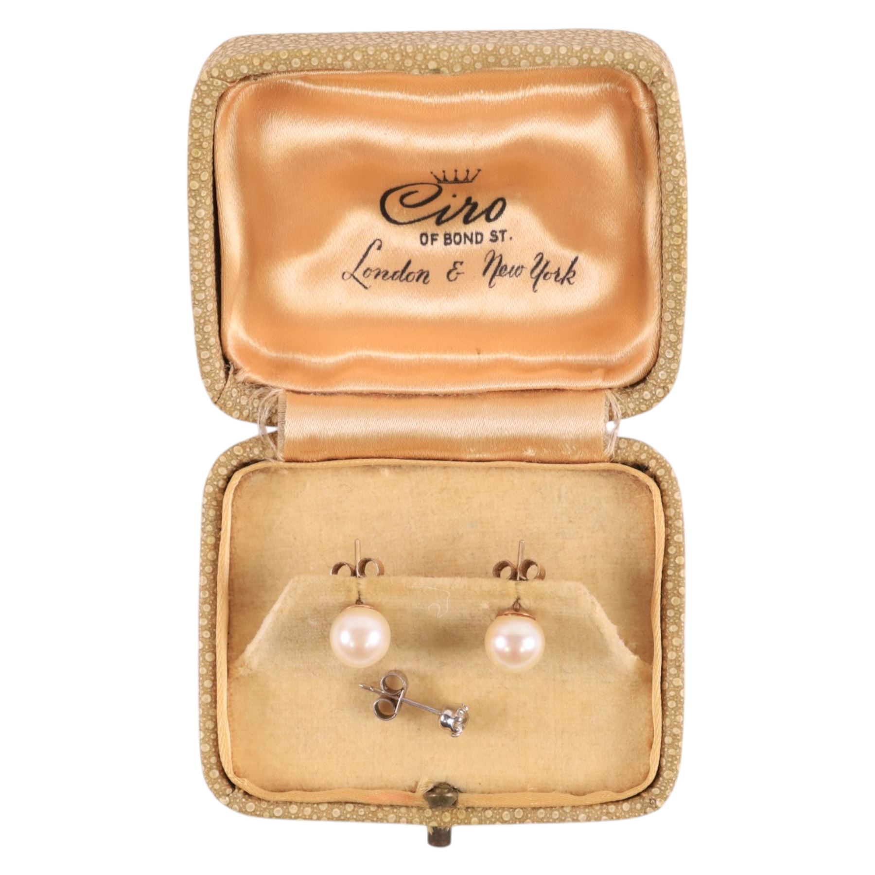 Pair of 9ct gold pearl earrings and a single 9ct white gold old cut diamond stud earring