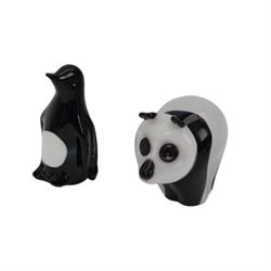 Glass dump with bubble inclusions, together with Wedgwood glass panda and three other glass animals 