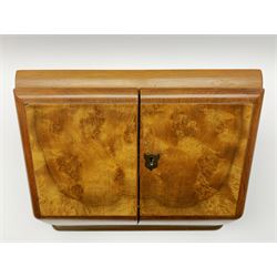Late Victorian walnut correspondence box, the figured sloped front opening to reveal a fitted interior with letter rack, above a pull out drawer, H25cm W33cm D18.5cm