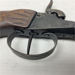 Percussion pocket pistol, 9cm octagonal barrel with German proof marks, figured walnut stock 21cm overall