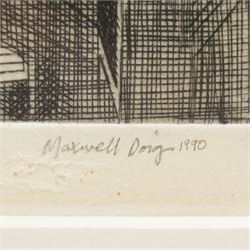 Maxwell Doig (Northern British 1966-): 'Pylons', drypoint etching on zinc signed dated 1990 and numbered 3/8 in pencil 22cm x 29cm 
