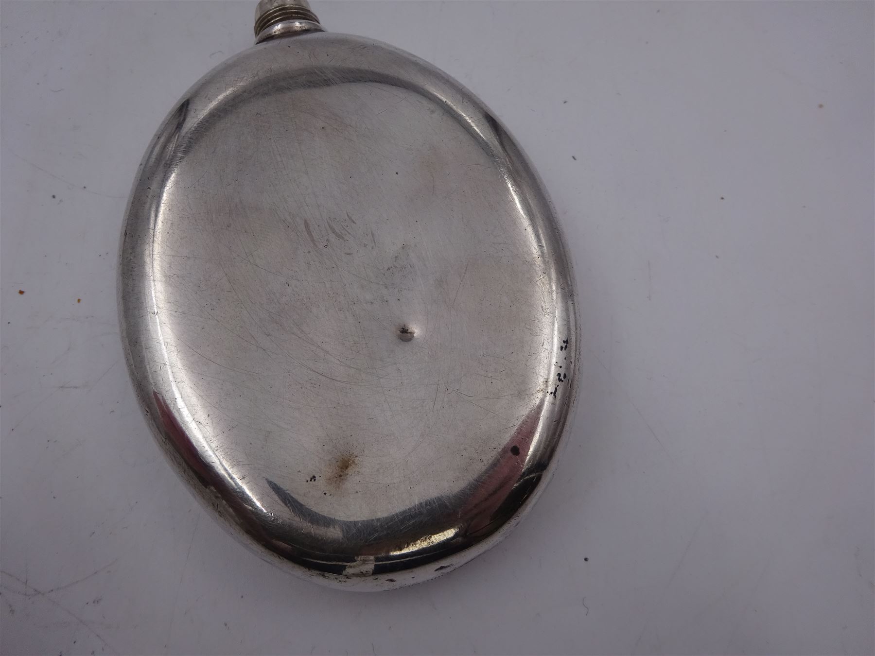 Tiffany & Co silver hip flask, of oval form with screw cap, stamped Tiffany & Co  26503327 Sterling Silver beneath, H11.5cm