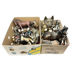 Quantity of animal figures to include matte Beswick Shire horse model 2578, Coopercraft spaniel, Melba Ware German Shepherd and grey Shire horse, Border Fine Arts, Poole Dolphin, other composite and ceramic animal figures 