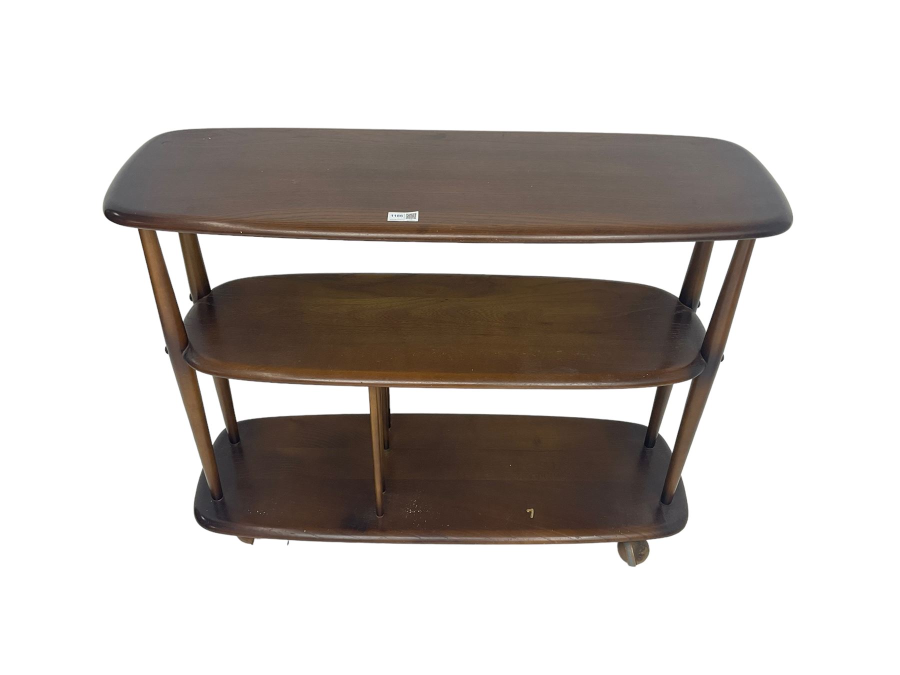 Ercol - elm and beech three tier stand on castors