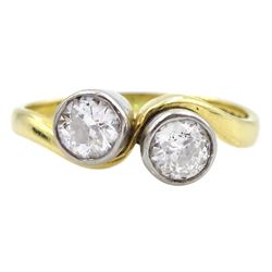 18ct gold two stone old cut diamond crossover ring, hallmarked, total diamond weight approx 0.65 carat