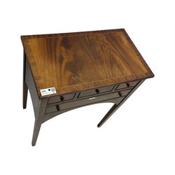Georgian design inlaid mahogany side table, rectangular top with fluted edge over three short and one long drawer, arched apron, raised on slender supports 