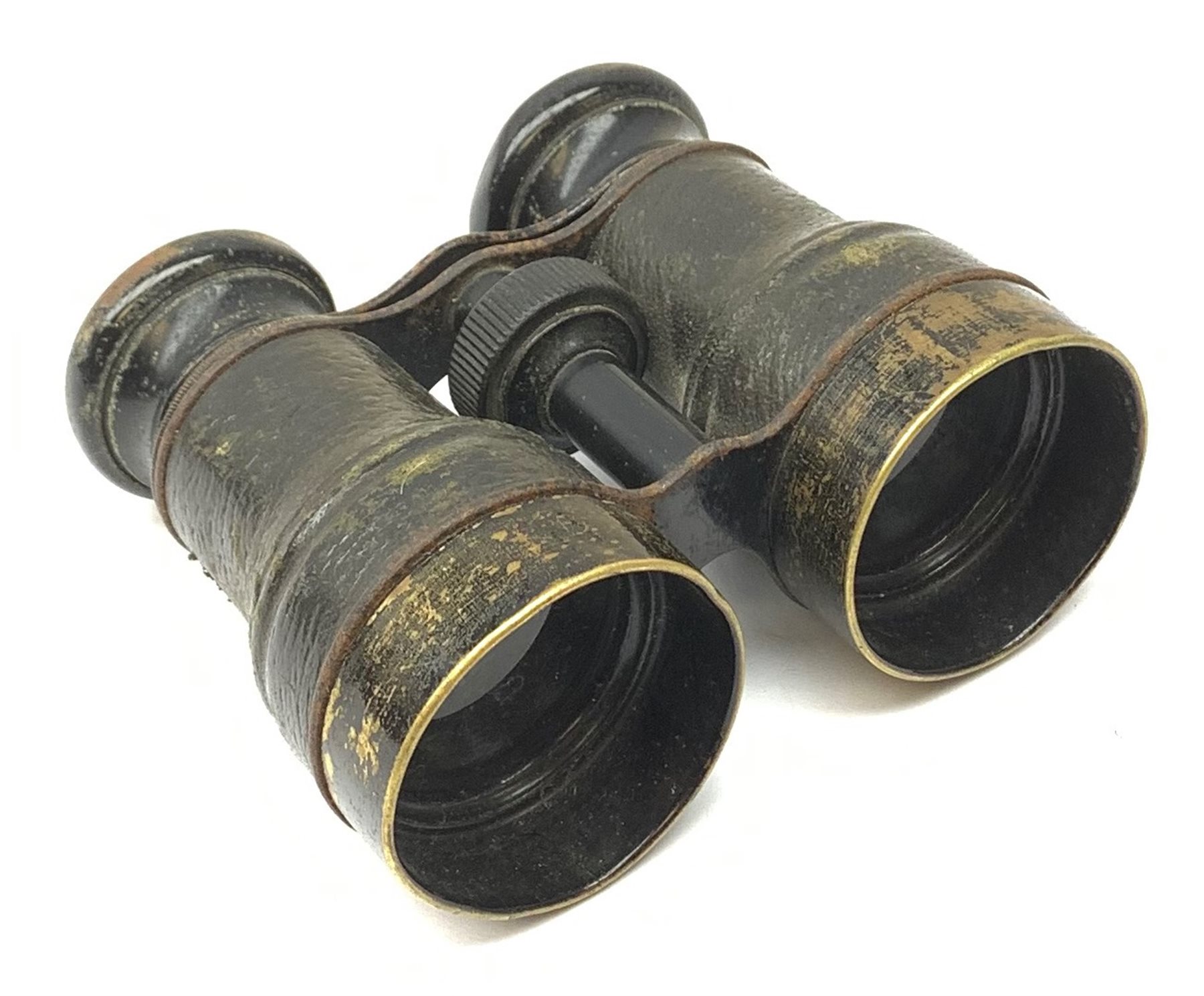 Caricature wooden carving of two WW2 British officers, inscribed under the base 'Venice March 1946' H13cm; and unmarked pair of binoculars (2)