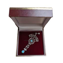 Art Deco style silver and opal openwork pendant, stamped 925, boxed
