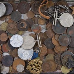Silver Bravington's pocket watch, collection of Great British and World coins, including approximately 80 grams of pre-1947 silver, silver Cycling Touring badge with token and medals including WWII star and Defence Medal