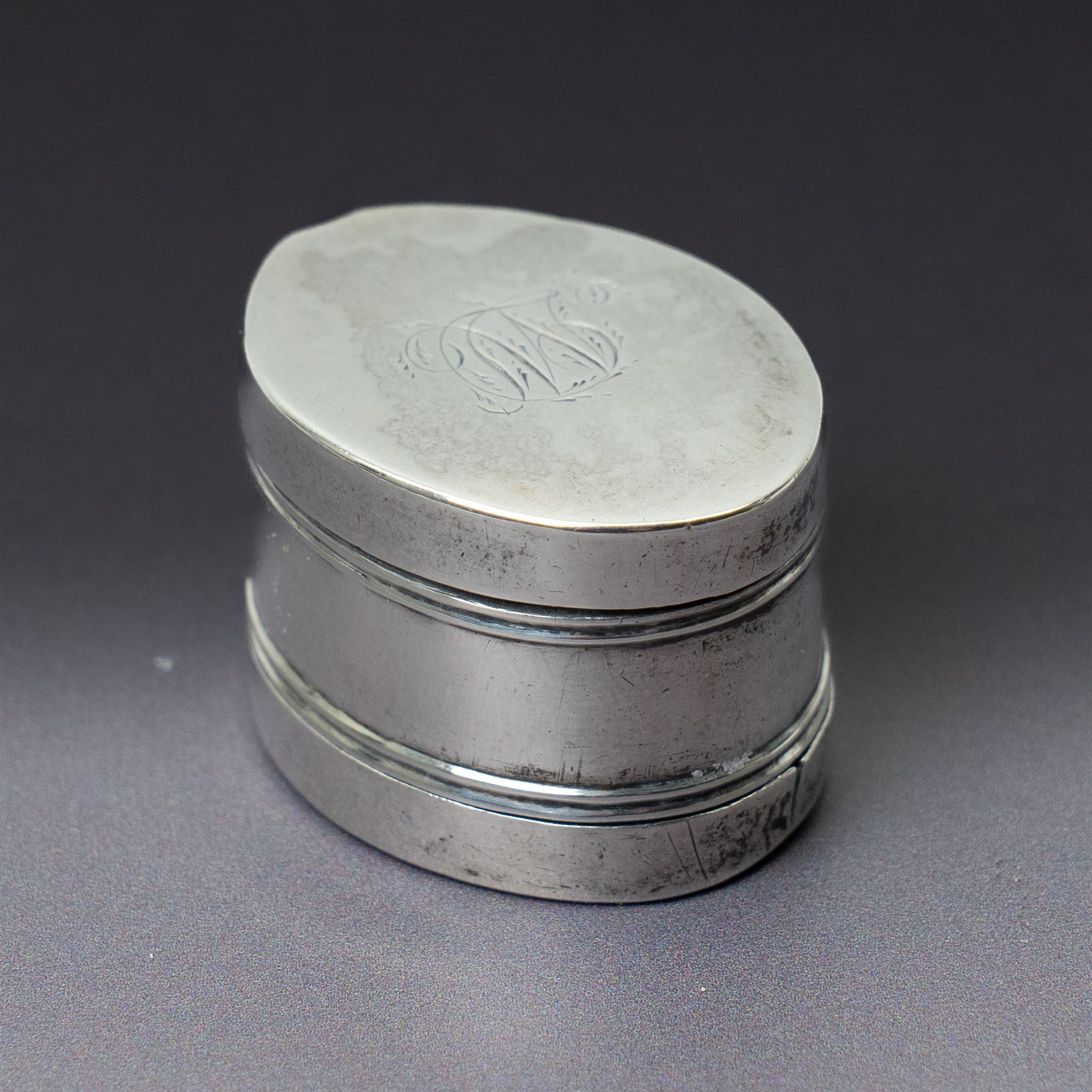 George III silver nutmeg grater of oval form engraved with a monogram Birmingham 1795 Maker Thomas Willmore