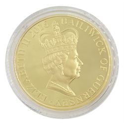 Queen Elizabeth II Guernsey 2016 '90th Birthday' 22ct gold proof five pound coin, cased with certificate