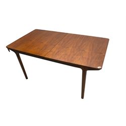 Tom Robertson for AH McIntosh & Co of Kirkaldy - mid-20th century teak extending dining table, rectangular top with rounded corners, concealed integrated double leaf, raised on tapered supports, metal label to underside of leaf