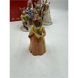 Five Royal Doulton Bunnykins comprising Sundial, Wedding Day, Gladiator, Romeo and Juliet 