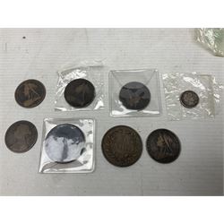 Collection of Great British and World coins, including Great British pre-1947 silver coins, pre decimal coinage, commemorative coins, Queen Elizabeth II 'Souvenir of Thoresby Hall' unofficial coin set etc