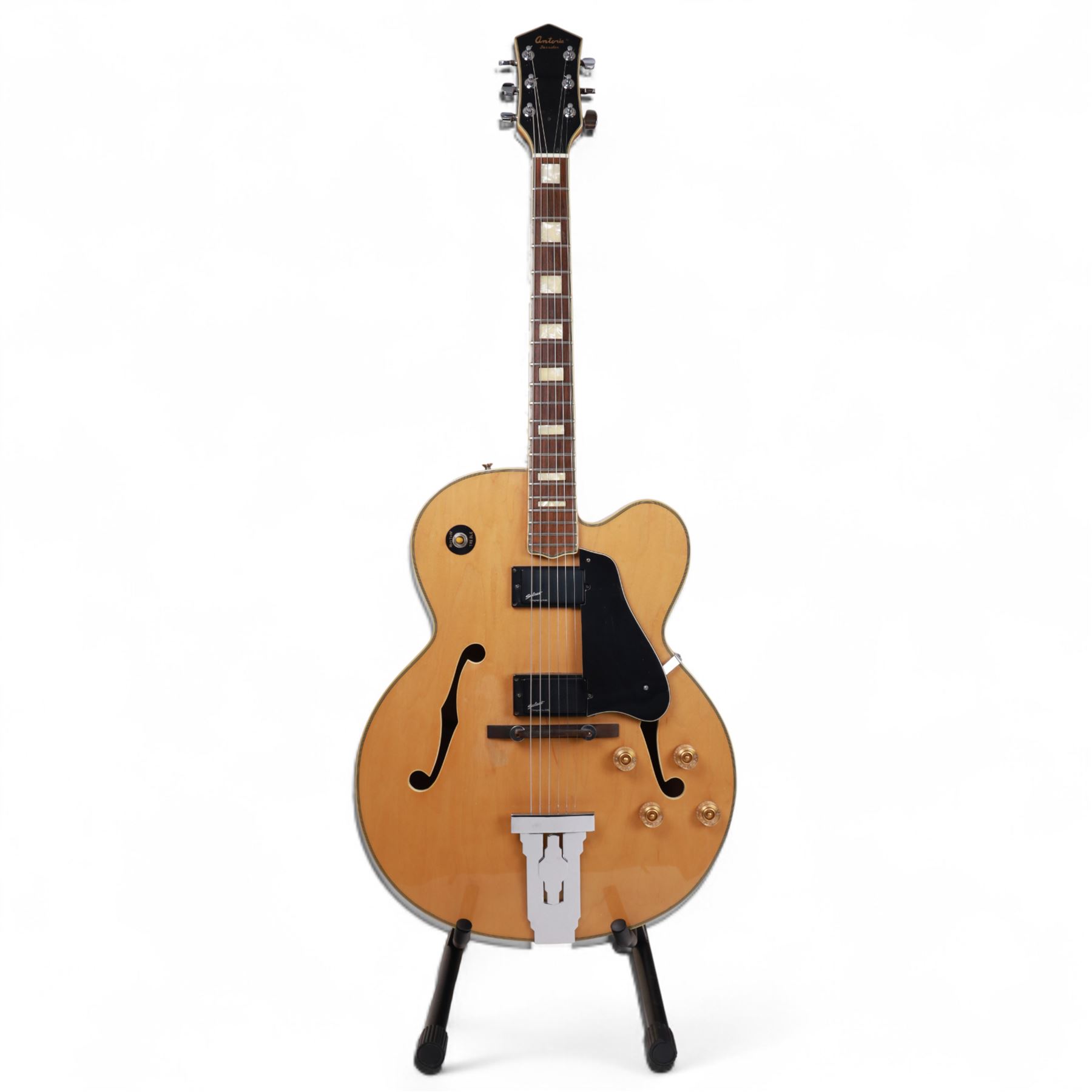 1980s Korean Antoria Jazzstar hollow body electric guitar, in blonde finish with inlaid fretboard, model no E G794, L109cm