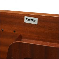 R Bennett for G Plan - mid-20th century teak 'Quadrille' desk or dressing table,  shaped platform rectangular top above rectilinear open base above four drawers with sculpted handles, on rectangular frame supports 