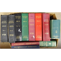  Lloyds Registers in eleven volumes including register of ships 1974-75 A-L, Lloyd's register of shipping 1986-87 A-G, register of yachts 1951 and 1971 etc  