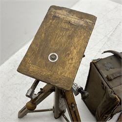 Kieser & Pfeufer folding mahogany and brass full plate camera, with adjustable wooden tripod
