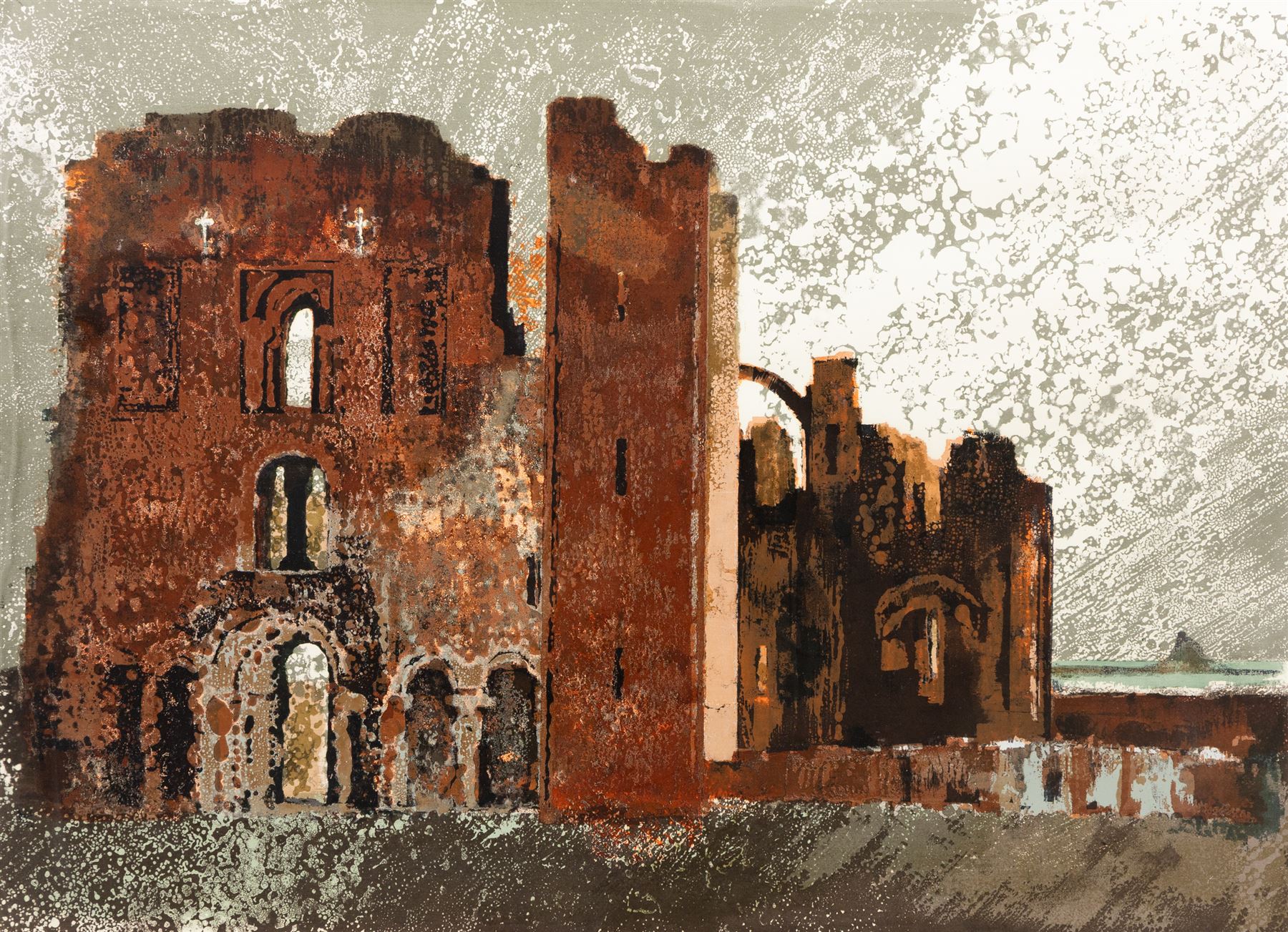 Norman Wade (British 1922-2004): 'Lindisfarne Abbey', limited edition lithograph signed titled dated '70 and numbered 55/70, 50cm x 65cm