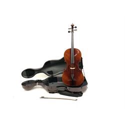 Alfred Stingl by Hofner cello, model AS-360 with 75.5cm two-piece maple back and ribs and spruce top, bears label with serial no.JO411-0706, L122cm; in carbon-fibre carrying case with bow