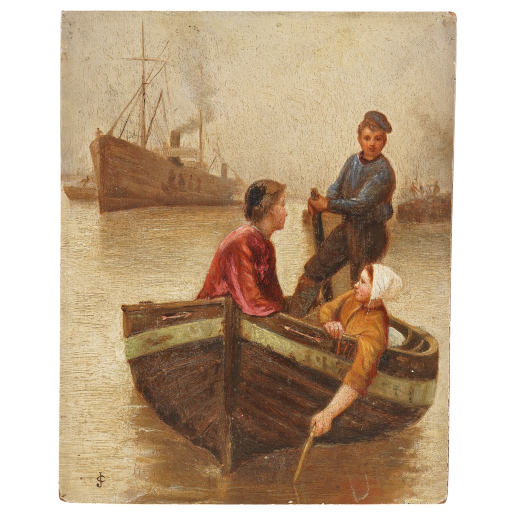 Attrib. James Charles (British 1851-1906): The Thames Gondolier, oil on mahogany panel signed with monogram JC 26cm x 20cm (unframed)