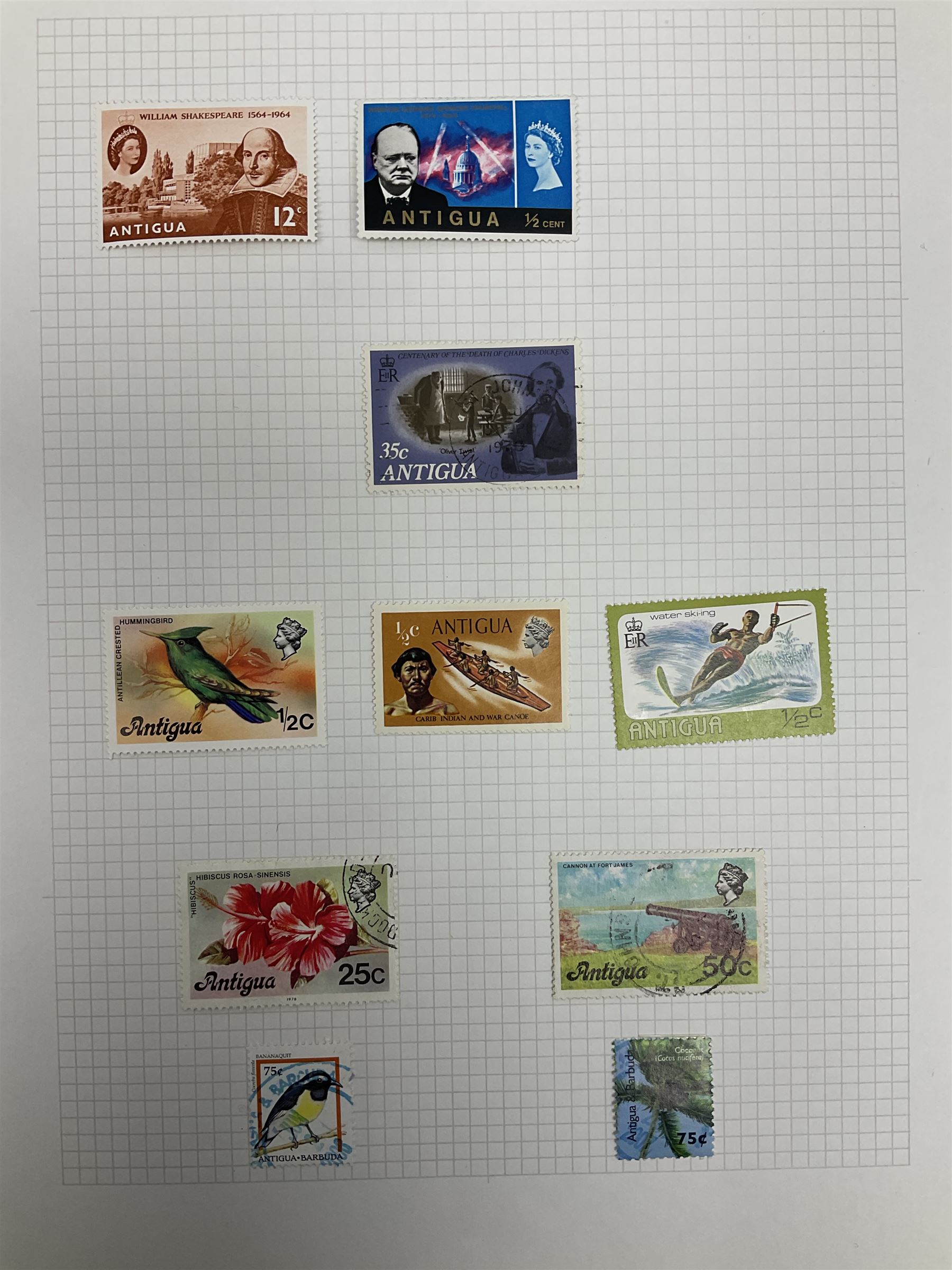 Antigua Queen Victoria and later stamps, including War stamp overprints etc and Bahamas Queen Victoria and later stamps, including Crown Colony, War Charity and other overprints etc, housed on pages