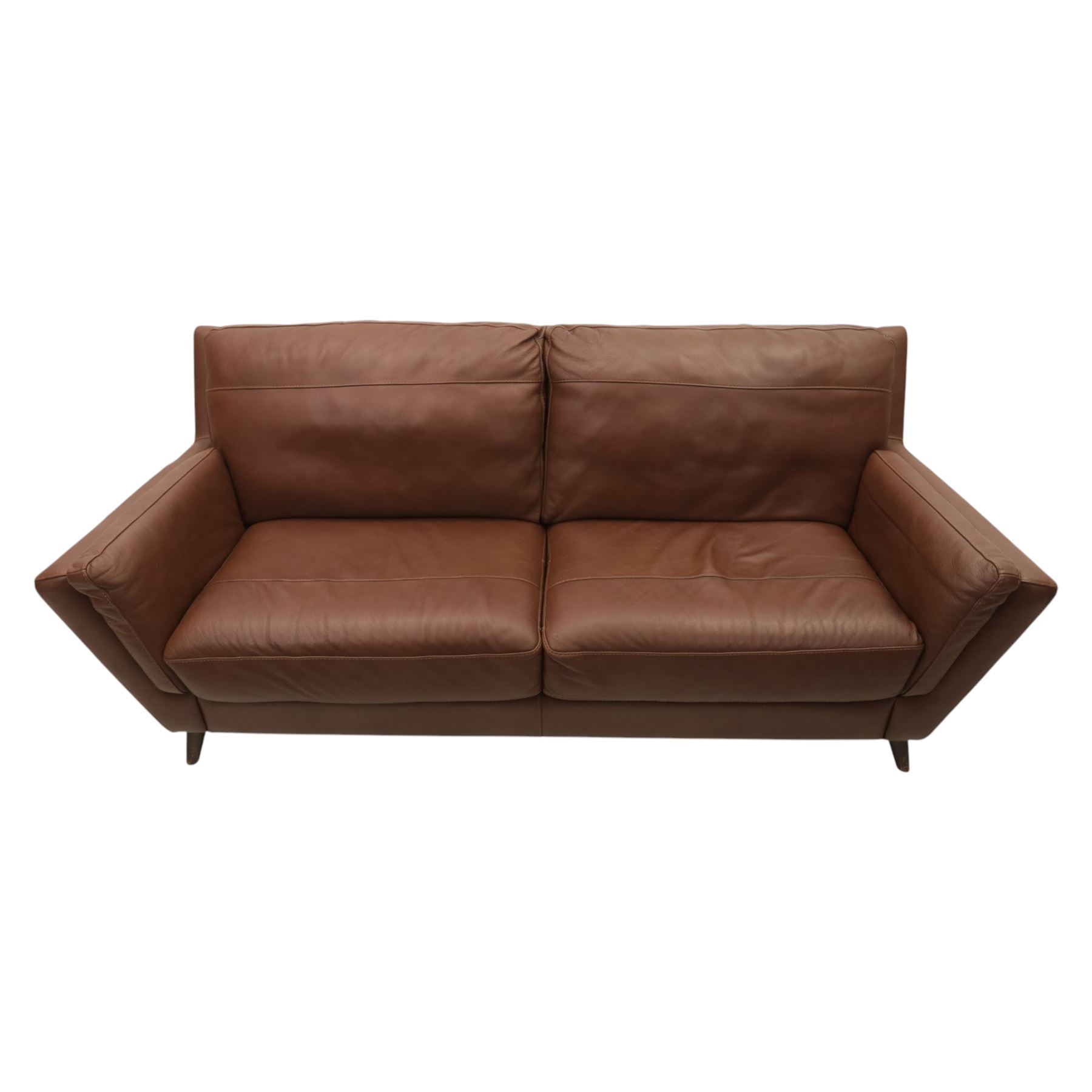 Sofology - grand two cushion three seat sofa, and matching two seater, upholstered in cocoa brown leather
Lengths: 210cm and 165cm