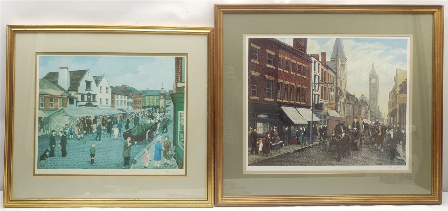 Tom Dodson (British 1910-1991): Northern Street Scenes, two colour prints signed in pencil with Fine Art Trade Guild blindstamp, max 40cm x 50cm (2)