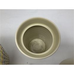 Hornsea Pottery Rainbow planter by John Clappison, together with two Horsea Concept vases with flower holders and Hornsea Stadium dish, largest example H16cm