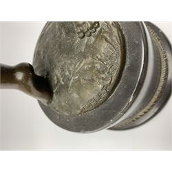 After E Plat, bronze modelled as a dancing child, signed E. Plat, upon cylindrical black marble base, H40cm