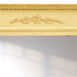 Traditional design cream painted overmantle mirror, projecting cornice with applied foliate detail, bevelled glass plate 