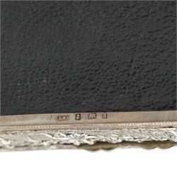 Late Victorian silver rectangular ring box embossed with classical figures, musicians, scrolls etc, and with plush lined divided interior L14.5cm Birmingham 1900 Maker Levi & Salaman