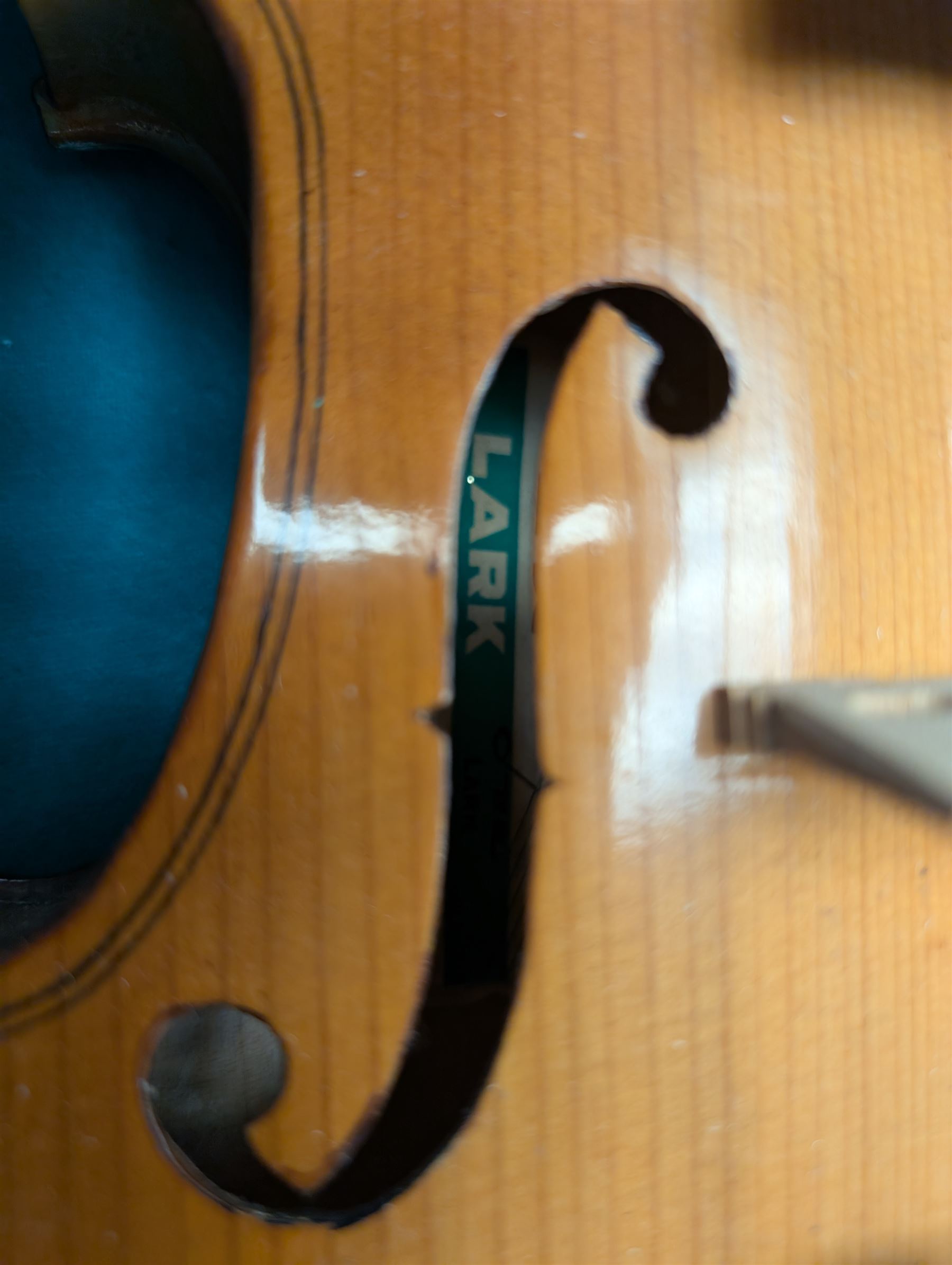Lark violin and bow in case, together with three cameras including Minolta Hi-Matic G2, Casio Exilim and a  Samsung AF Zoom 1050