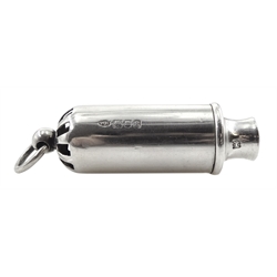 Edwardian silver whistle by William Hornby, London 1902, the metal interior stamped Huloons patent and a Victorian silver whistle, in a silver reeded case by Joseph Jennens & Co, Birmingham 1863