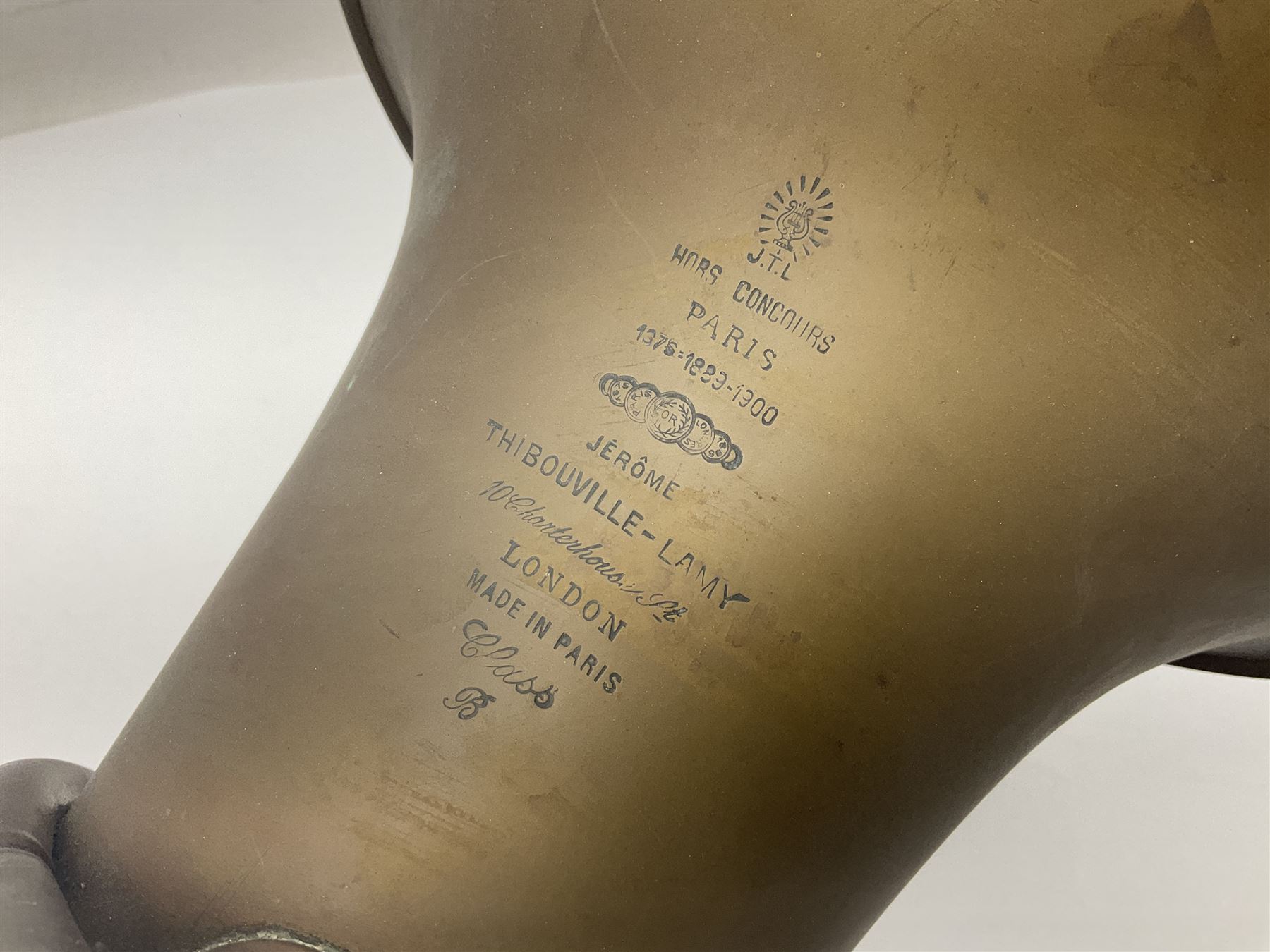 Early 20th century French Jerome Thibouville-Lamy Class B brass 4-valve euphonium for restoration or display L59cm