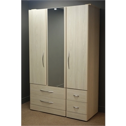 'Evoque Elm' triple wardrobe, central mirror door, two long and two short drawers, W120cm, H193cm, D56cm  
