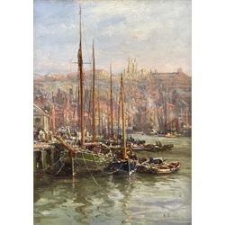 William Edward Webb (British 1862-1903): Fishing Boats in Whitby Harbour's Dock End, oil on canvas signed 34cm x 24cm