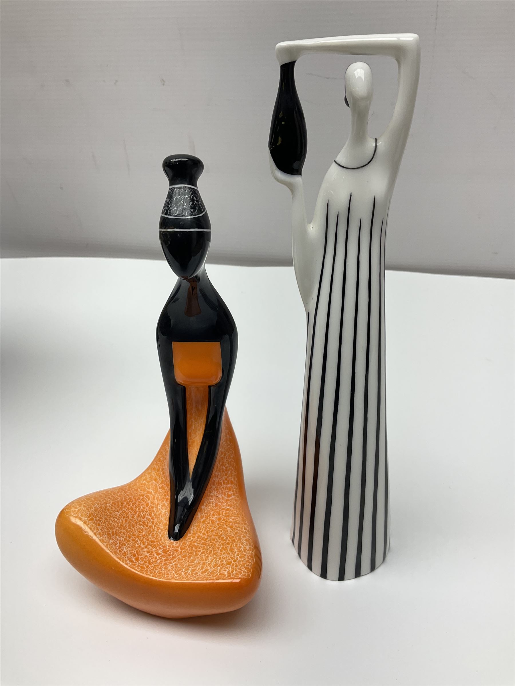 Dennis China Works vase with fluted rim together with three Cmielow figures and Beswick Silhouette vase of Girl with the Pearl earring, Beswick vase H22cm 