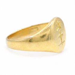 Early 20th century 18ct gold signet ring, possibly engraved with The Star of David and the Lorraine Cross, makers mark CG&S (probably Charles Green & Son)