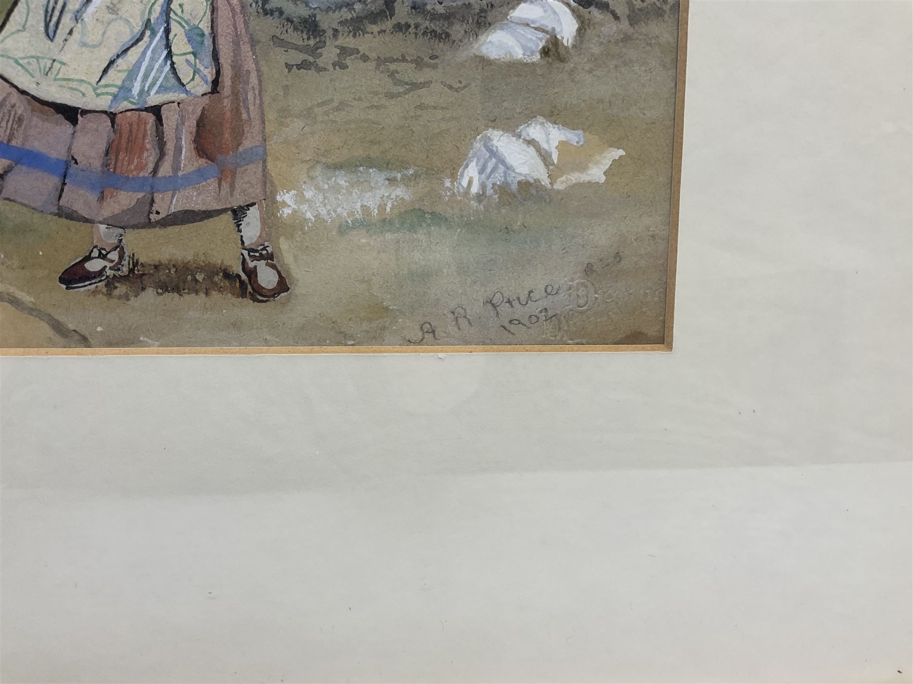 A R Price (British 19th/20th century): The Travellers, watercolour signed and dated 1902, 29cm x 56cm