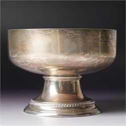 Silver circular bowl on pedestal stem and gadrooned  foot D11.5cm Sheffield 1926 Maker Thomas Bradbury & Sons Ltd